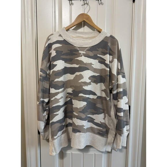 Aerie Tops - Aerie Oversized Camouflage Crewneck Sweatshirt XL Side Slit Comfy Camo Pullover